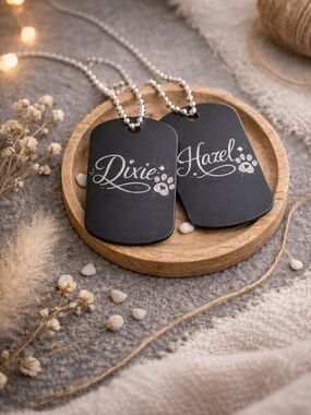 Personalized Black Pet ID Dog Tag Necklace - Custom Name Engraving